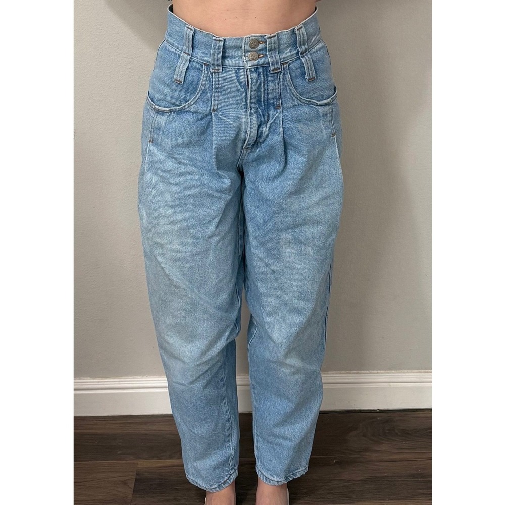Joujou High Waisted Pleated Jeans Women 7/8 Light Wash Vintage Mom‎ Tapered Leg